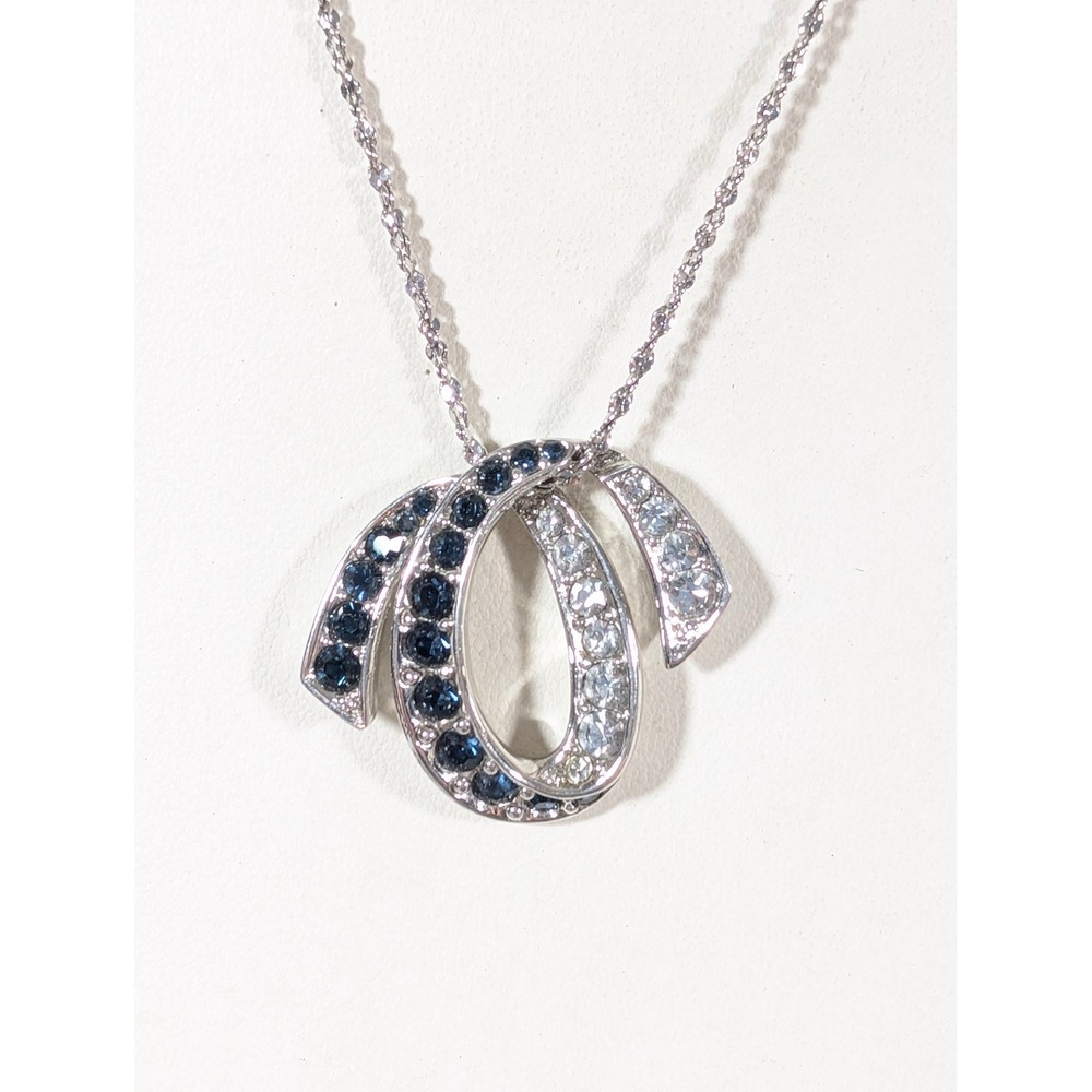 Gallery Originals Blue CZ Faux Sapphire Silver Plated Pendant Necklace 20"